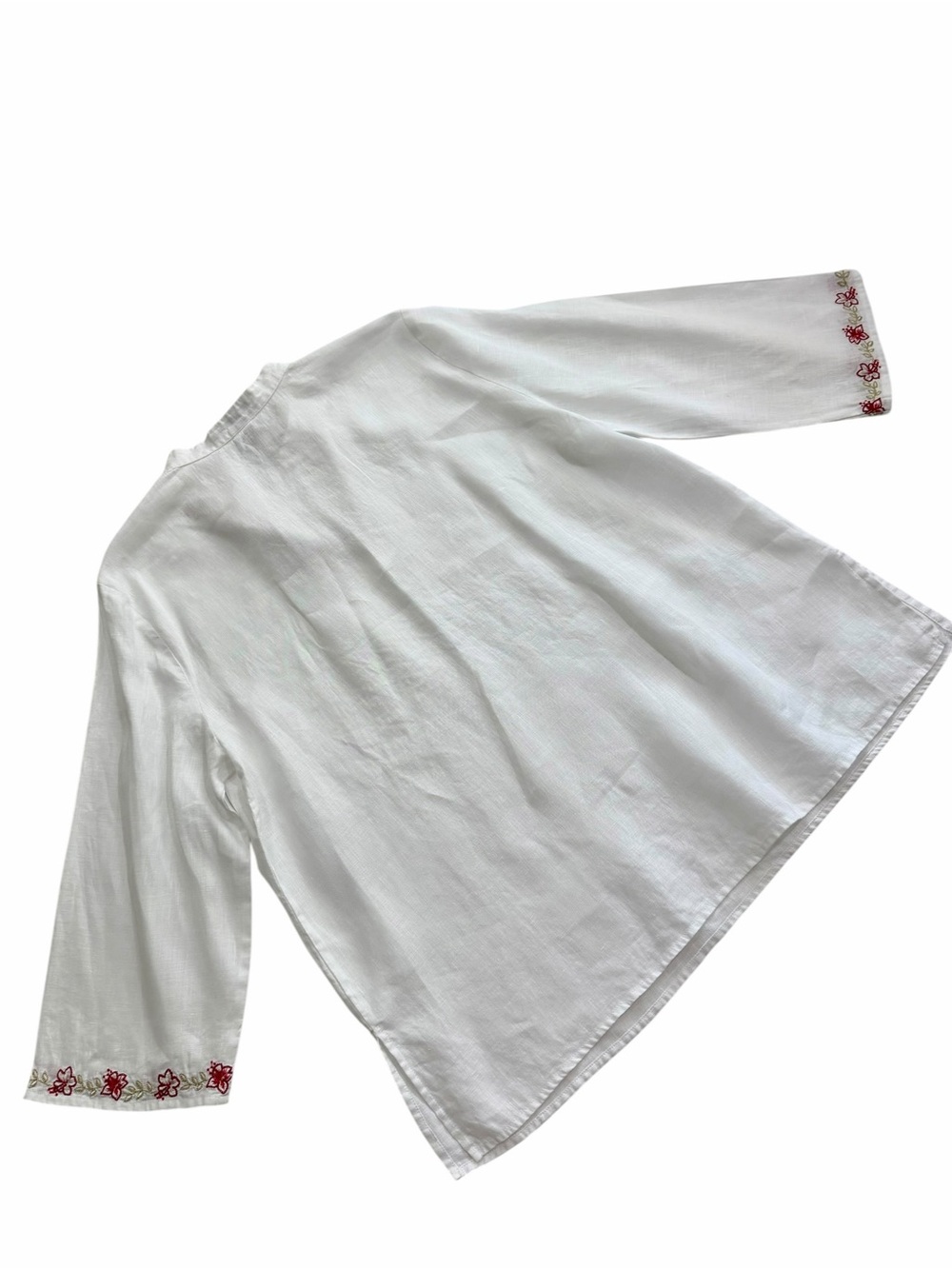 White Linen Floral Embroidered Top Size 16 Boho Peasant Tunic Breathable Summer - Picture 6 of 11